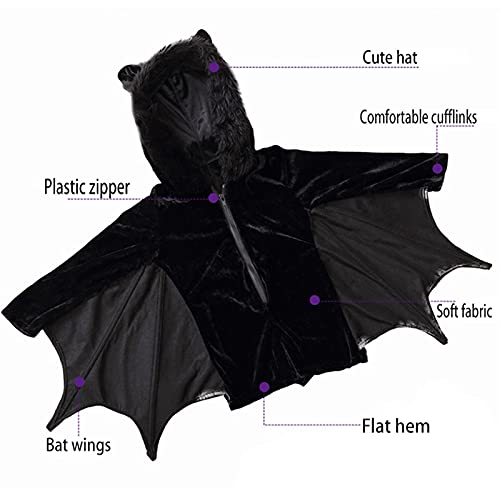 DXDUI Disfraz De Halloween para Niños Vestido Elegante Alas Murciélago Negras Capa Capucha Tela Suave Disfraz Fiesta Cosplay para Niños Y Niñas Disfraz Fiesta Graduación,3XL