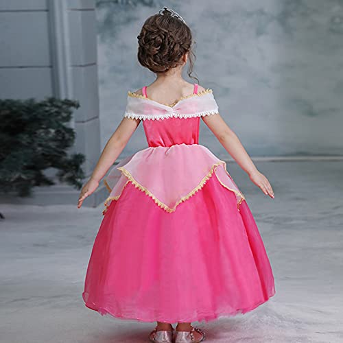 DXDUI Vestido De Princesa Rosa Elegante para Niñas Pequeñas Atuendo Bonitocómodo Disfraz Fiesta Cumpleaños Halloween para Cumpleaños Regalos Cosplay Halloween,130cm