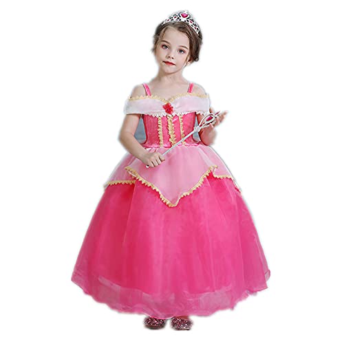 DXDUI Vestido De Princesa Rosa Elegante para Niñas Pequeñas Atuendo Bonitocómodo Disfraz Fiesta Cumpleaños Halloween para Cumpleaños Regalos Cosplay Halloween,130cm