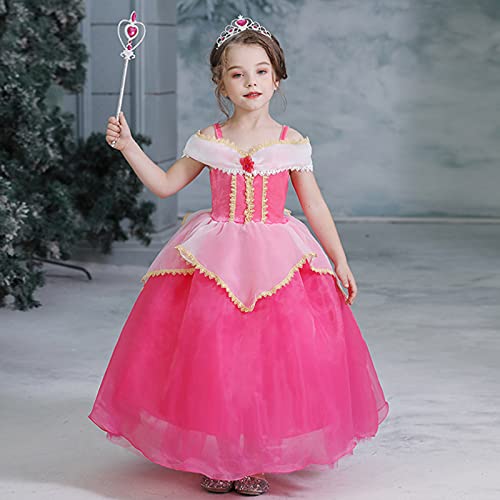 DXDUI Vestido De Princesa Rosa Elegante para Niñas Pequeñas Atuendo Bonitocómodo Disfraz Fiesta Cumpleaños Halloween para Cumpleaños Regalos Cosplay Halloween,130cm