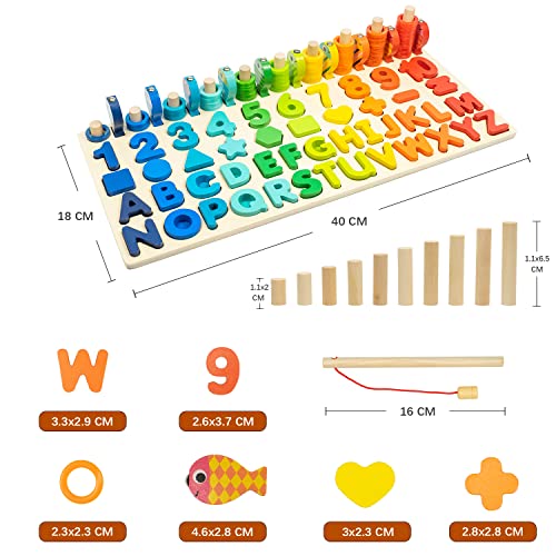 Dyploo™ - Puzzle de madera Montessori – Juego educativo matemático para niños 1, 2, 3, 4, 5 6 años, – Aprender los números y las letras del alfabeto, reconocer las formas y colores – Regalo