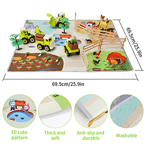 E-More Farm Animals Figuras de Juguete 34 Piezas Animal Pretend Play Juego de Juguetes educativos Animales de acción realistas con Alfombrilla de Juego niños, niñas y niños