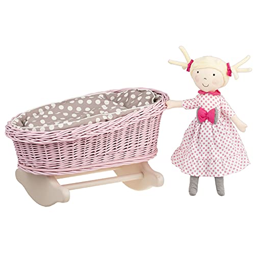 e-wicker24 Una cama mecedora de color rosa, una cuna mecedora, una rejilla de mimbre para muñecas, cama de muñecas.