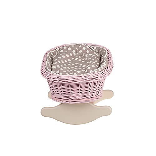 e-wicker24 Una cama mecedora de color rosa, una cuna mecedora, una rejilla de mimbre para muñecas, cama de muñecas.