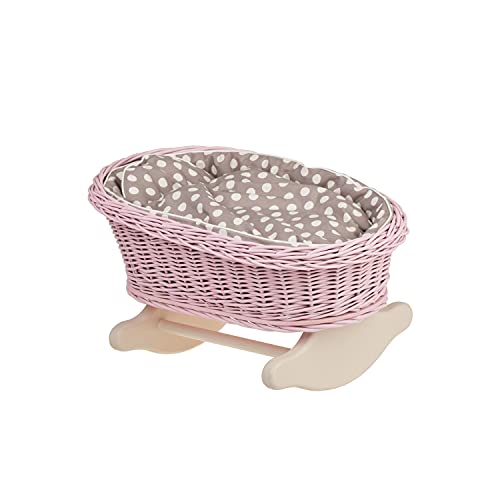 e-wicker24 Una cama mecedora de color rosa, una cuna mecedora, una rejilla de mimbre para muñecas, cama de muñecas.