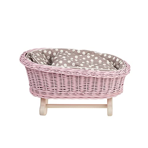 e-wicker24 Una cama mecedora de color rosa, una cuna mecedora, una rejilla de mimbre para muñecas, cama de muñecas.