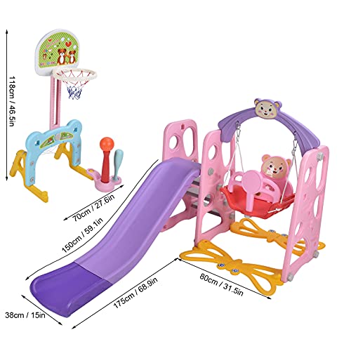 EBTOOLS Juego de aire de juego para tobogán escalada de balancín, cesta de baloncesto, but de fútbol ideal como regalo para niños pequeños, color rosa