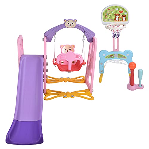 EBTOOLS Juego de aire de juego para tobogán escalada de balancín, cesta de baloncesto, but de fútbol ideal como regalo para niños pequeños, color rosa