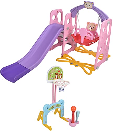 EBTOOLS Juego de aire de juego para tobogán escalada de balancín, cesta de baloncesto, but de fútbol ideal como regalo para niños pequeños, color rosa