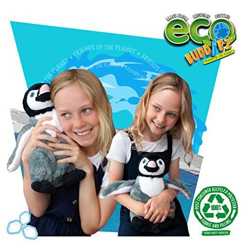 EcoBuddiez - Pingüino de Deluxebase. Peluche Grande de 30 cm elaborado con Botellas de plástico recicladas. Lindo Peluche ecológico con Forma de animalito para niños pequeños.