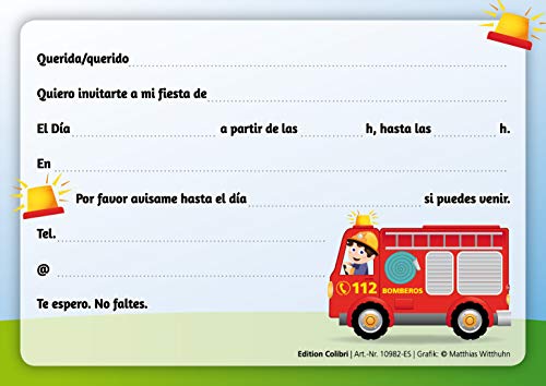 Edition Colibri 10 Invitaciones en español “Coche DE Bomberos“: Juego de 10 Invitaciones para el cumpleaños Infantil (10982 ES)