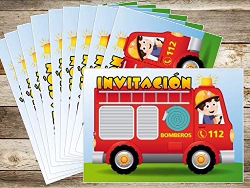 Edition Colibri 10 Invitaciones en español “Coche DE Bomberos“: Juego de 10 Invitaciones para el cumpleaños Infantil (10982 ES)