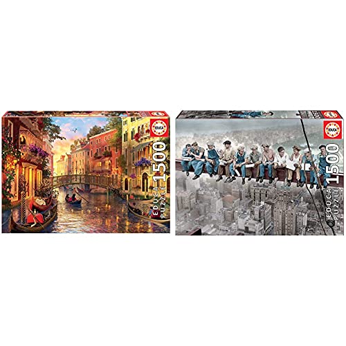 Educa Borras Genuine Puzzles, Puzzle 1.500 Piezas, Atardecer En Venecia (17124) + Almuerzo En Nueva York Puzzle, 1500 Piezas, Multicolor (16009)