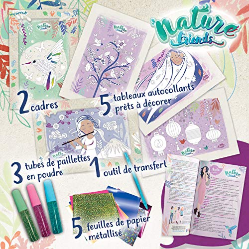 Educa Nature Friends Manualidades. Decora Asuka. Incluye 5 Cuadros autoadhesivos, Purpurina, Papel Metalizado y Herramienta. A Partir de 7 años. 18933, Multicolor