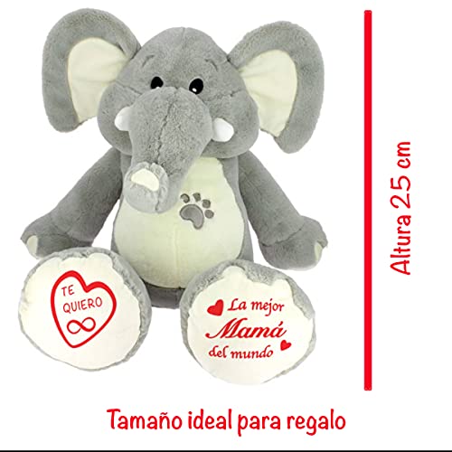 Elefante de peluche para regalo con frase original de 25 cm - Regalos para hombre y mujer - Regalos para amigas originales (01. TE QUIERO)