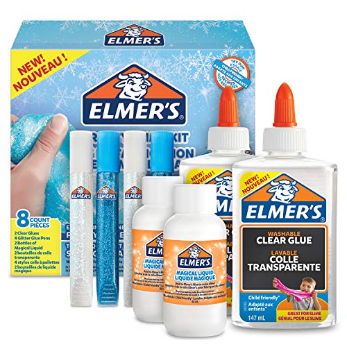 Elmer's Kit Slime Helado con pegamento Frosty, transparente, barras con purpurina y solución activadora líquido mágico, 8 unidades