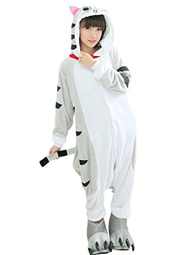 Emmarcon - Disfraz de carnaval halloween pijama cálido de animales kigurumi cosplay zoológico onesies M/altezza 160-169cm,max 80kg Gattino chi's