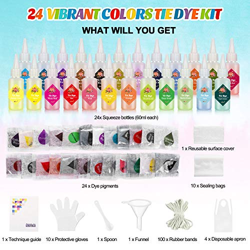 Emooqi Tie Dye Kit, Textiles de Tela 24 Piezas Colores Vibrantes Adecuado para Arte de Bricolaje Tie-Dye para Niños y Adultos