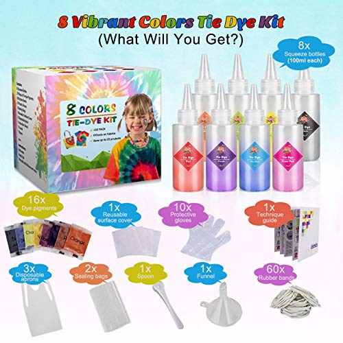 Emooqi Tie Dye Kit, Textiles de Tela 8 Piezas Colores Vibrantes Adecuado para Arte de Bricolaje Tie-Dye para Niños y Adultos (8 Colores)