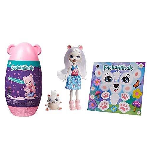 Enchantimals - Huevo Sorpresa con minimuñeca Pristina con Oso Polar y Pegatinas para Decorar el Huevo, Juguete Infantil GTM38