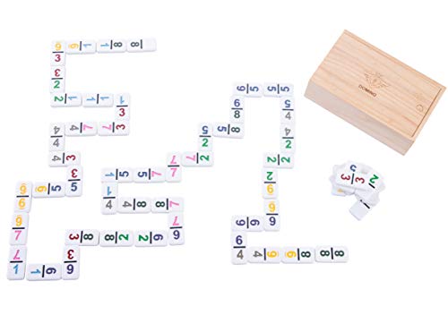 Engelhart - 250125 - Dominó numérico Versión Doble 9 - 2-4 Jugadores - 55 dominó de 8 mm de Grosor - Juego de dominó fácil de Jugar - En Caja de Madera Maciza