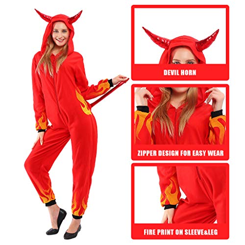 EraSpooky Disfraz de Diablo Rojo para Mujer Disfraces Onesie Cosplay Traje de Fiesta de Halloween para Adultos