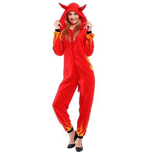 EraSpooky Disfraz de Diablo Rojo para Mujer Disfraces Onesie Cosplay Traje de Fiesta de Halloween para Adultos