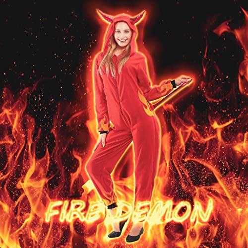 EraSpooky Disfraz de Diablo Rojo para Mujer Disfraces Onesie Cosplay Traje de Fiesta de Halloween para Adultos