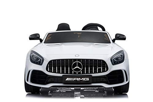 ES-TOYS Coche eléctrico para niños Mercedes GT R AMG, Dos plazas, neumáticos EVA, Asiento de Cuero, 2X 35W Blanco, Colores:Blanco