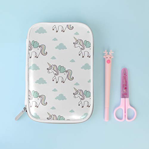 Estuche de lápices Bolsa de maquillaje cosmético Bolsa Monedero Bolígrafo Papelería Bolsa Cremallera para estudiante Chica Niño Beso Nubes encantadoras Patrón de unicornio