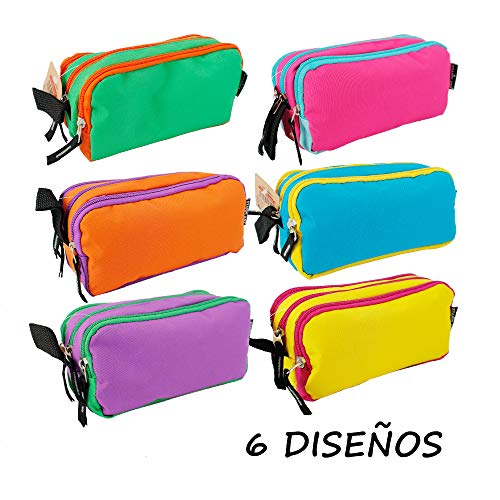 Estuche Escolar STARPLAST - Porta Todo, 3 Cremalleras, 3 Compartimentos, Gran Capacidad, Multiuso, para Uso Escolar, Trabajo, Universidad - Fucsia FLÚOR