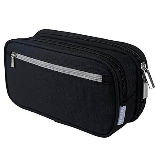 Estuche Escolar,Multifuncional Estuche de Lápices de Gran Capacidad Bolsa de Lápiz Organizador,Estuche Escolar Grande 3 Compartimentos,21 x 11 x 6 cm,Estuche Para Material Escolar (negro)