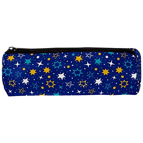 Estuche para lápices con cremallera y organizador de monedas, bolsa de maquillaje para mujeres, adolescentes, niñas, niños, estrellas, color amarillo, blanco, fondo azul