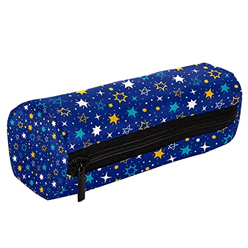 Estuche para lápices con cremallera y organizador de monedas, bolsa de maquillaje para mujeres, adolescentes, niñas, niños, estrellas, color amarillo, blanco, fondo azul