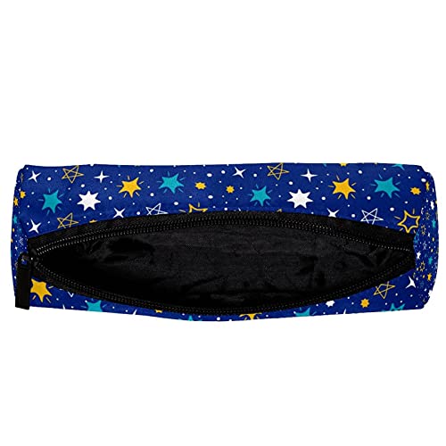 Estuche para lápices con cremallera y organizador de monedas, bolsa de maquillaje para mujeres, adolescentes, niñas, niños, estrellas, color amarillo, blanco, fondo azul