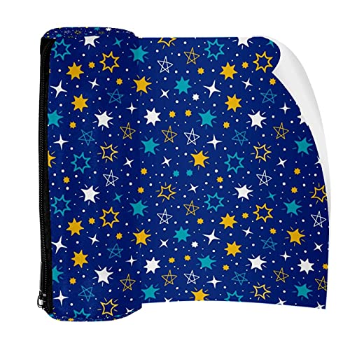 Estuche para lápices con cremallera y organizador de monedas, bolsa de maquillaje para mujeres, adolescentes, niñas, niños, estrellas, color amarillo, blanco, fondo azul