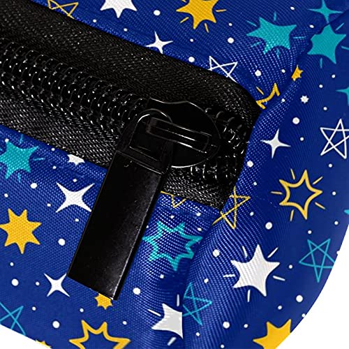 Estuche para lápices con cremallera y organizador de monedas, bolsa de maquillaje para mujeres, adolescentes, niñas, niños, estrellas, color amarillo, blanco, fondo azul