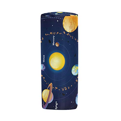 Estuche para lápices con diseño de planetas de galaxia con sistema solar, para niños, niñas, estudiantes, bolsa de maquillaje redonda