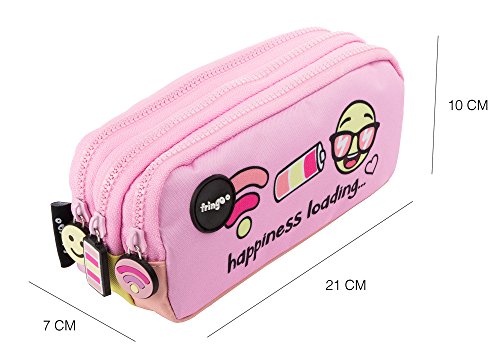 Estuche para lápices de 3 compartimentos FRINGOO, para niños, divertido y bonito, color Happiness Loading - 3 Compartments Large