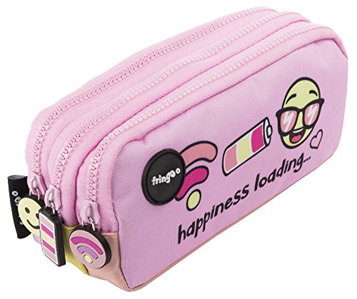 Estuche para lápices de 3 compartimentos FRINGOO, para niños, divertido y bonito, color Happiness Loading - 3 Compartments Large