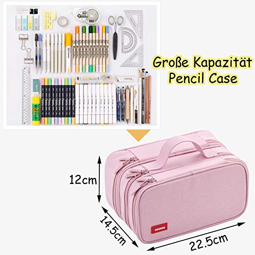 Estuche para lápices para adolescentes y niñas, estuche para lápices con 3 compartimentos, gran capacidad, para la escuela y la oficina (Rosa)