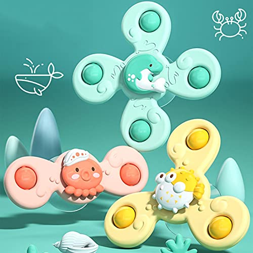 Eteng 3 piezas de ventosa spinning Top Toy, dibujos animados Octopus Puffer Delfín, juguete de succión seguro interesante Gameplay lindo animal, juguete de succión para niños y niñas