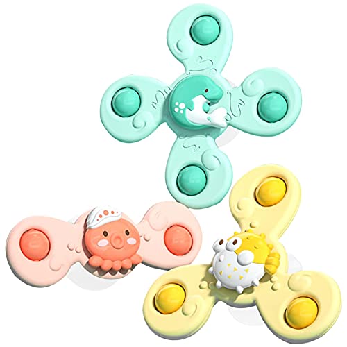 Eteng 3 piezas de ventosa spinning Top Toy, dibujos animados Octopus Puffer Delfín, juguete de succión seguro interesante Gameplay lindo animal, juguete de succión para niños y niñas