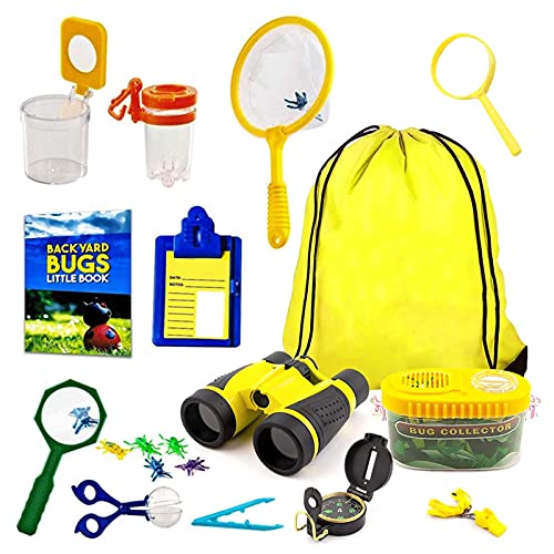 Eteng Kit de explorador al aire libre, 20 piezas niños Bug Catcher juguetes para niños niñas kit de aventura con prismáticos, lupa, brújula, red de insectos