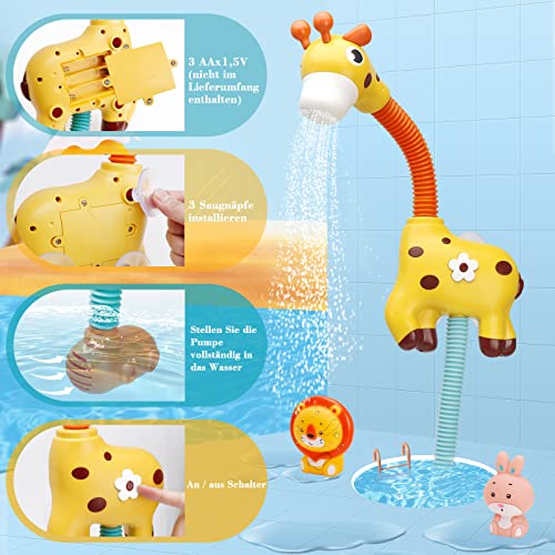 Euclidean Cube Juguete de baño para bebé, cabeza de ducha para niños, ajustable a 360 grados, jirafa, juguete de agua con 4 juegos de juguetes para piscina para niños pequeños