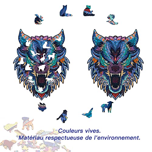 EVTI Puzzles de madera para adultos y niños, 200 piezas de madera, diseño único de animales – Rompecabezas – Tamaño A4 ideal para decoración – pintura no tóxica (Loup)