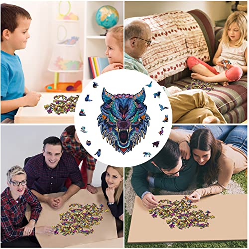 EVTI Puzzles de madera para adultos y niños, 200 piezas de madera, diseño único de animales – Rompecabezas – Tamaño A4 ideal para decoración – pintura no tóxica (Loup)