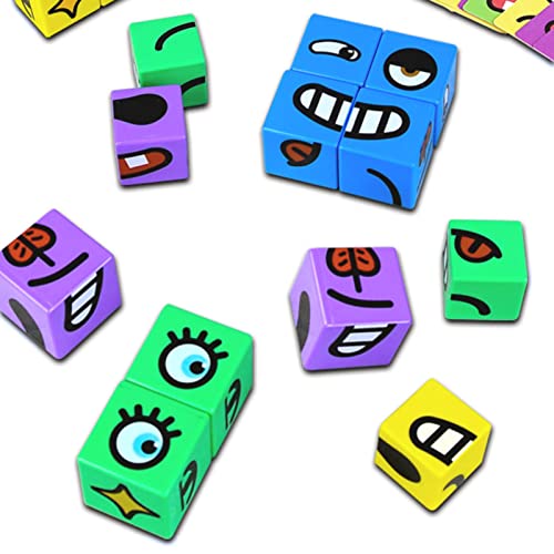 Expressions Matching Blocks, Educativo Cube Face Changing Puzzle Games Toy, Juego de mesa interactivo de bloques de construcción de madera para niños de 3 años en adelante, Expression Matching Toy Gif