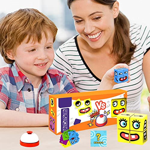 Expressions Matching Blocks, Educativo Cube Face Changing Puzzle Games Toy, Juego de mesa interactivo de bloques de construcción de madera para niños de 3 años en adelante, Expression Matching Toy Gif