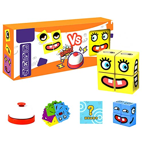 Expressions Matching Blocks, Educativo Cube Face Changing Puzzle Games Toy, Juego de mesa interactivo de bloques de construcción de madera para niños de 3 años en adelante, Expression Matching Toy Gif